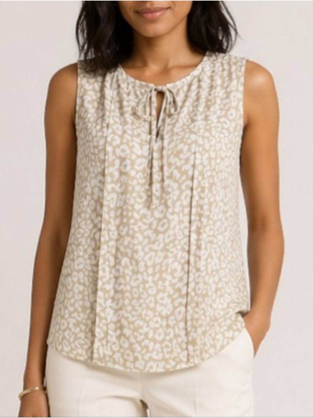 J.Crew Tan & White Leopard Print Tie Neck Blouse Size Medium